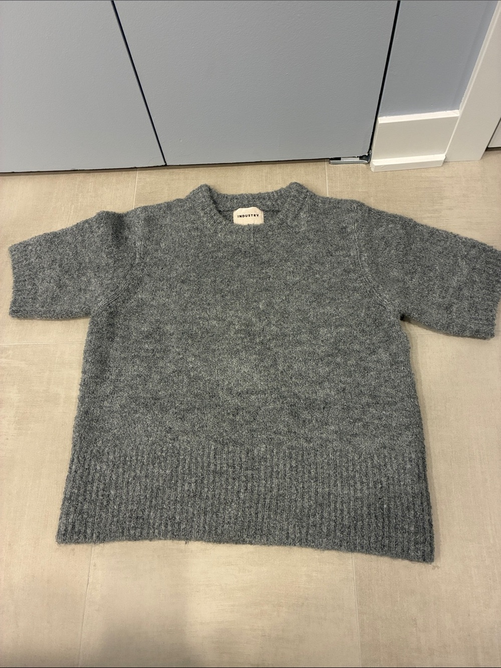Grey Short-Sleeve Knit Sweater